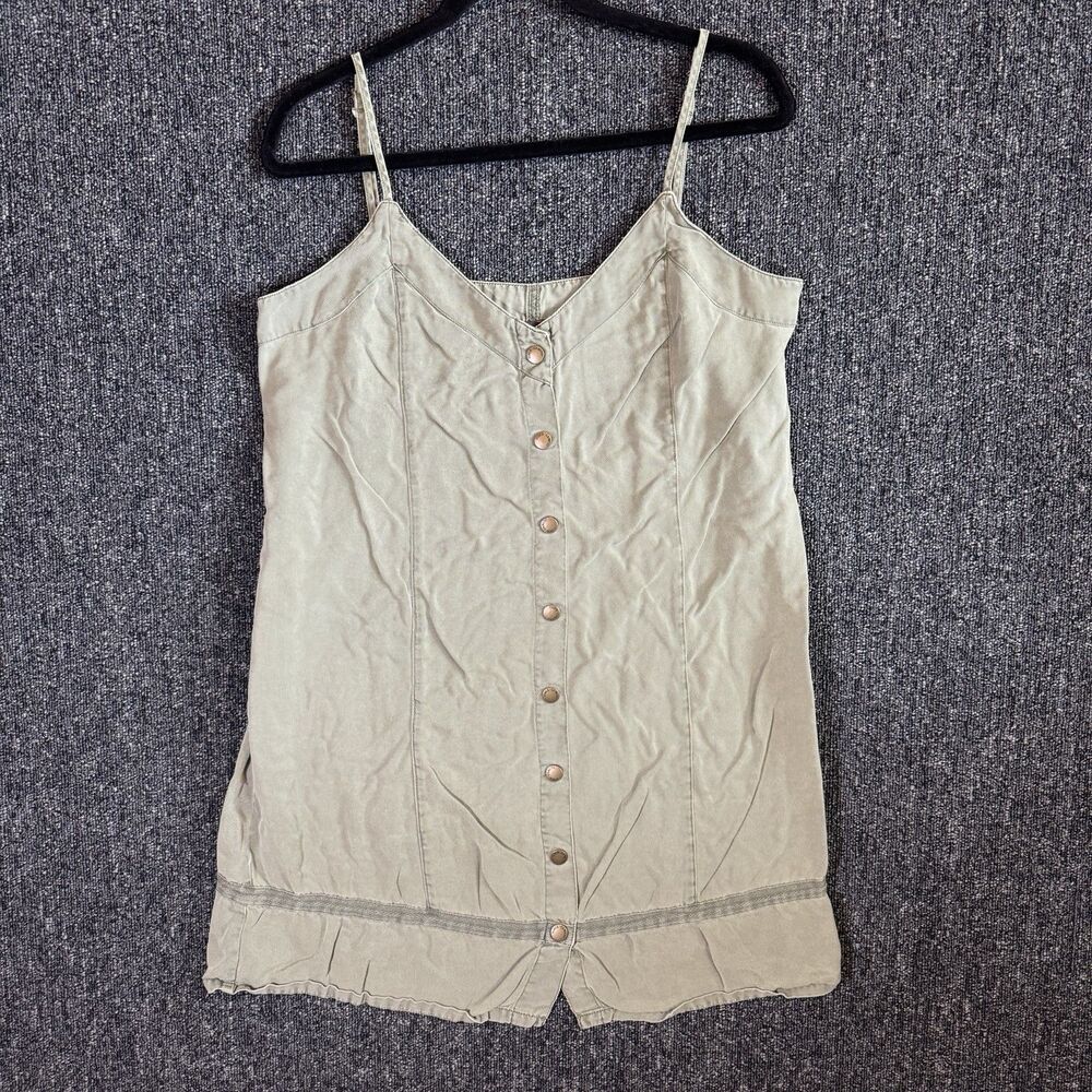 Vince Camuto Olive Green Tencel Lyocell Button Front Mini Cami Dress Womens Sz M